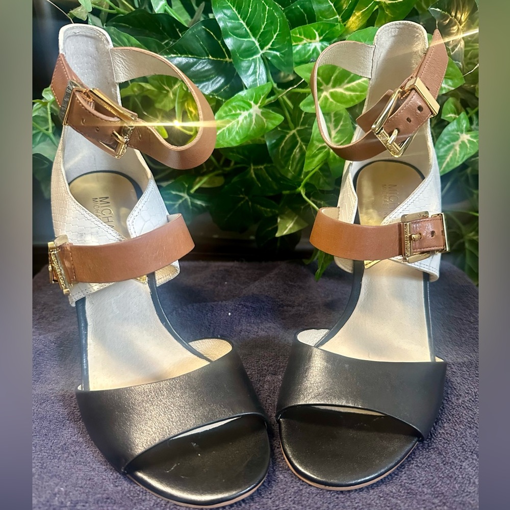 Michael Kors Black and Tan Heeled Sandals
